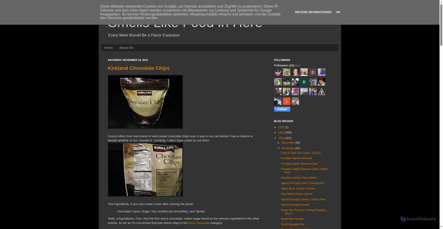 Security scan screenshot of http://smellslikefoodinhere.blogspot.com/2012/11/kirkland-chocolate-chips.html