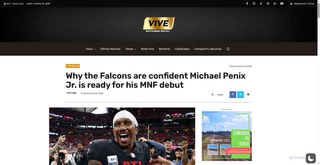 Security scan screenshot of https://vive.click/por-que-los-falcons-confian-en-que-michael-penix-jr-este-listo-para-su-debut-en-la-mnf/