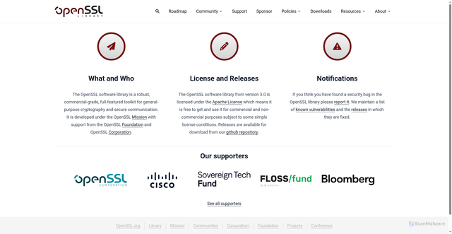 Security scan screenshot of https://www.openssl-library.org/