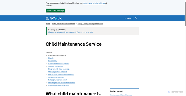 Security scan screenshot of https://www.gov.uk/child-maintenance-service