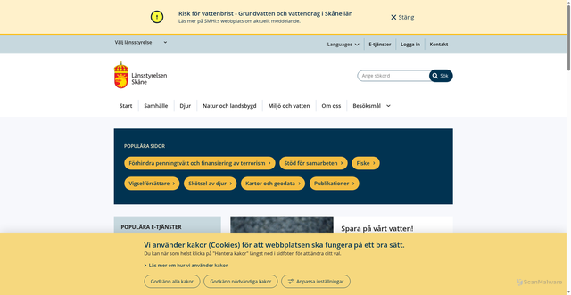 Security scan screenshot of https://www.lansstyrelsen.se/skane