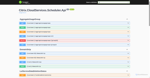 Security scan screenshot of https://scheduler-eu.citrixworkspacesapi.net