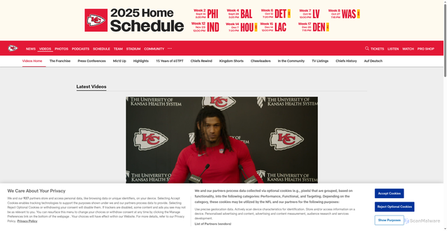 Security scan screenshot of https://www.chiefs.com/video/isiah-pacheco-on-mentality-fight-every-play-press-conference-10-8