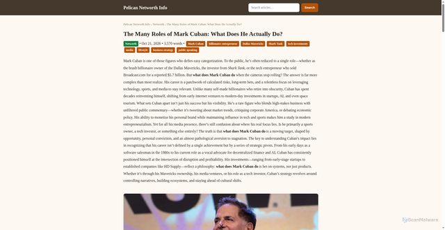 Security scan screenshot of https://ocean.pelican.dev/article/the-many-roles-of-mark-cuban-what-does-he-actually-do
