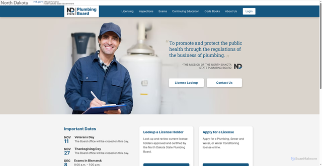 Security scan screenshot of https://www.ndplumbingboard.gov/