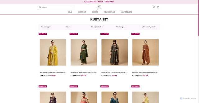 Security scan screenshot of https://thewomenplus.com/Kurta-Set/collection/K3YkHfpv