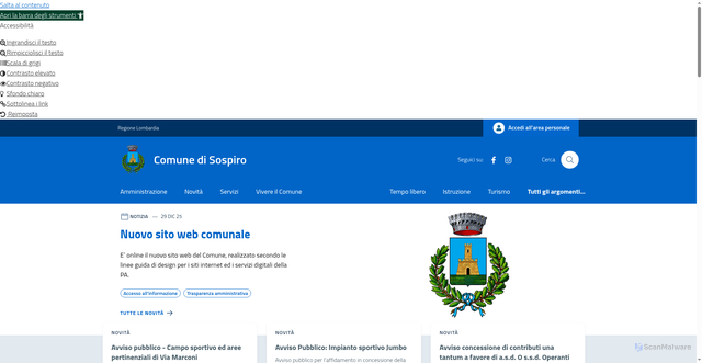 Security scan screenshot of https://www.comune.sospiro.cr.it/