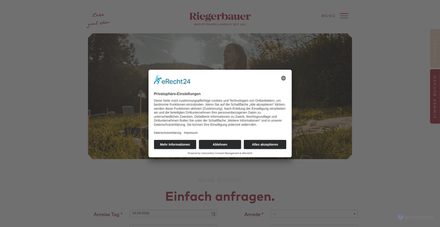 Security scan screenshot of https://www.riegerbauer.at/zimmer-anfragen/