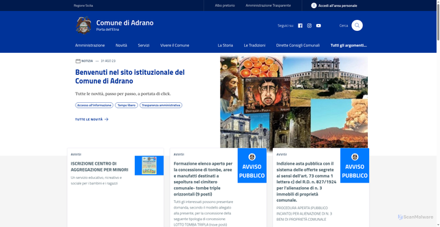 Security scan screenshot of https://www.comune.adrano.ct.it/