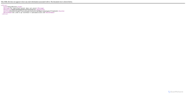 Security scan screenshot of https://obs.lz02-b.ap-southeast-3.myhuaweicloud.com