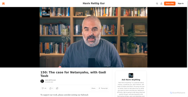 Security scan screenshot of https://havivgur.substack.com/p/150-the-case-for-netanyahu-with-gadi