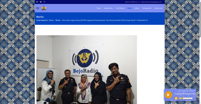Security scan screenshot of https://bejoradiofm.site/index.php/berita-bcradio/bea-cukai-jogja-dukung-bpom-yogyakarta-kampanyekan-aayo-buang-sampah-obat-dengan-benara-di-bejoradio-fm