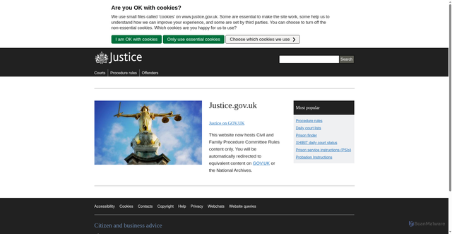 Security scan screenshot of https://www.justice.gov.uk/?redirected