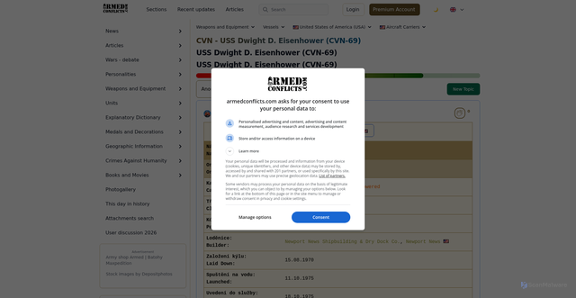 Security scan screenshot of https://www.armedconflicts.com/USS-Dwight-D-Eisenhower-CVN-69-t27343