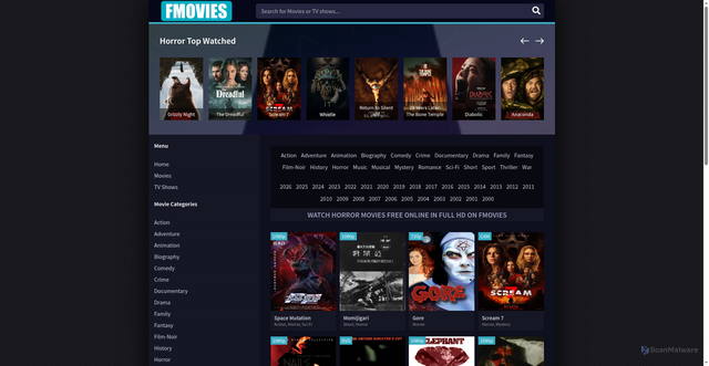 Security scan screenshot of https://fimovies.net/films/horror/