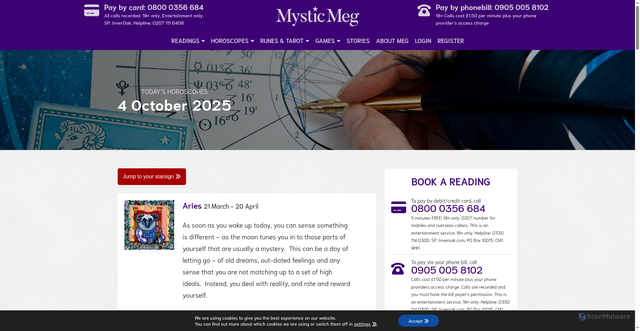 Security scan screenshot of https://www.mysticmeg.com/horoscopes/todays-horoscopes/