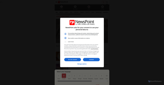 Security scan screenshot of https://newspointapp.com