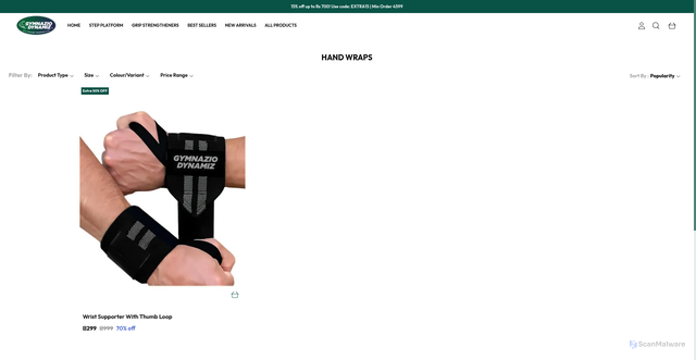 Security scan screenshot of https://gymnaziodynamiz.com/HAND-WRAPS/collection/41s_j1OF