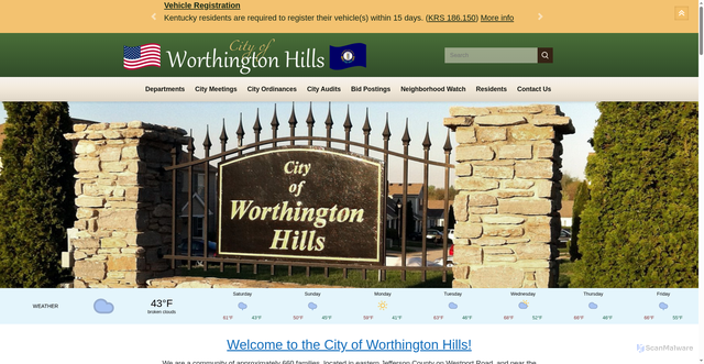 Security scan screenshot of https://cityofworthingtonhillsky.gov/