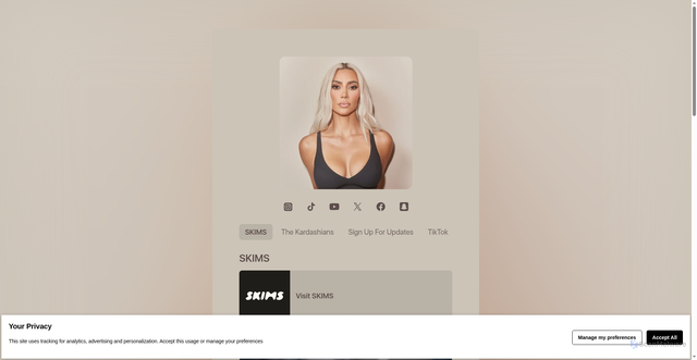 Security scan screenshot of https://kimkardashian.komi.io/