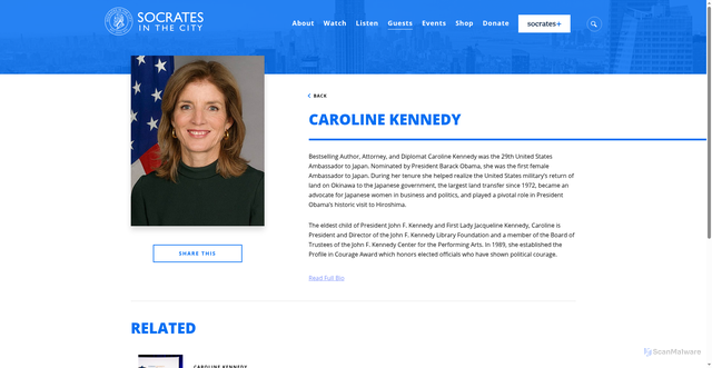 Security scan screenshot of https://socratesinthecity.com/guests/caroline-kennedy/