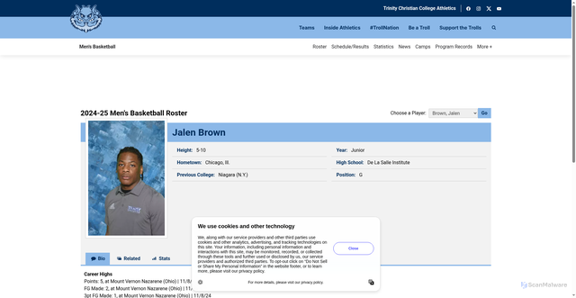 Security scan screenshot of https://trollsathletics.com/sports/mens-basketball/roster/jalen-brown/2023