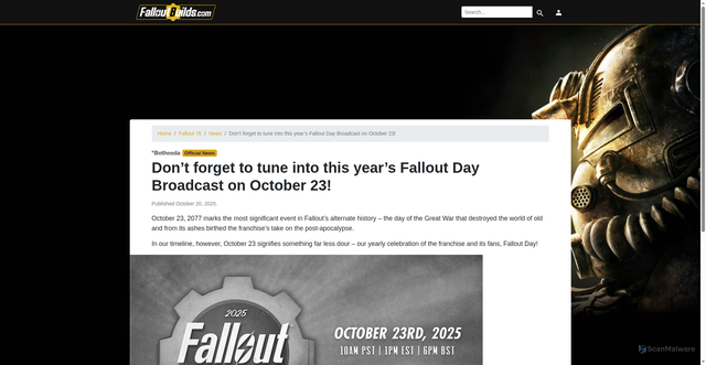 Security scan screenshot of https://www.falloutbuilds.com/dont-forget-to-tune-into-this-years-fallout-day-broadcast-on-october-23/