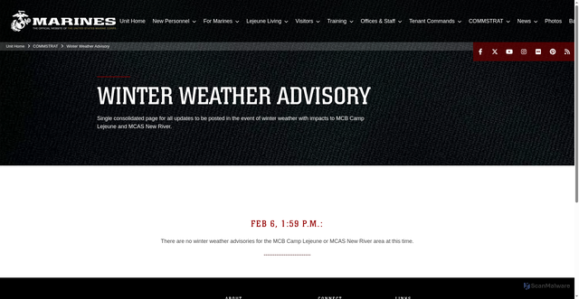 Security scan screenshot of https://www.lejeune.marines.mil/COMMSTRAT/Winter-Weather-Advisory/