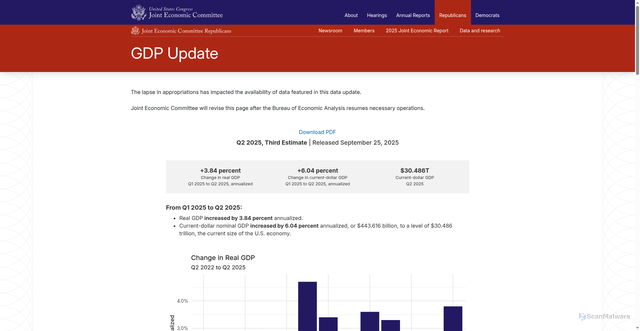 Security scan screenshot of https://www.jec.senate.gov/public/index.cfm/republicans/gdp-update