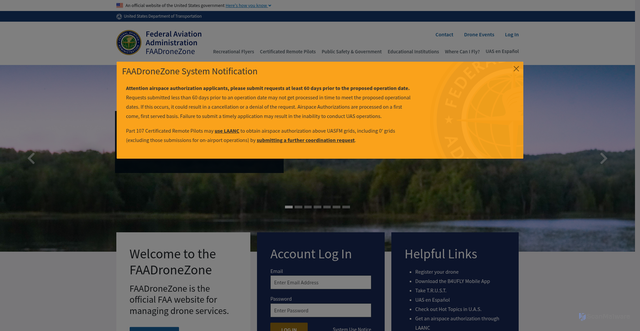 Security scan screenshot of https://faadronezone-access.faa.gov/