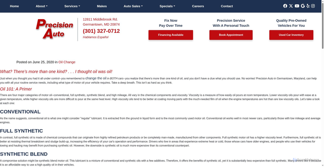 Security scan screenshot of https://precisionautoinc.com/different-motor-oil-types-explained/