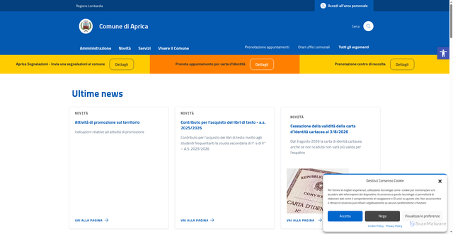 Security scan screenshot of https://comune.aprica.so.it/