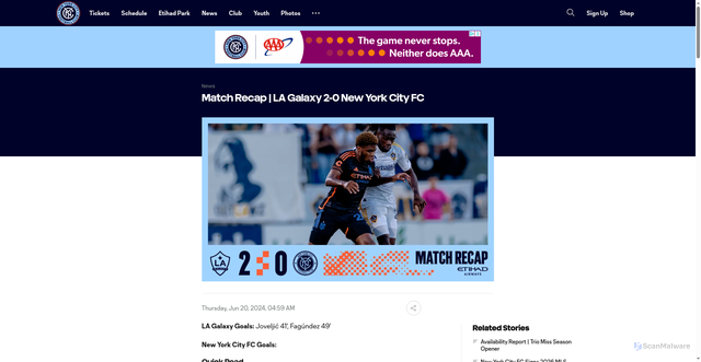 Security scan screenshot of https://www.nycfc.com/news/match-recap-la-galaxy-2-0-new-york-city-fc