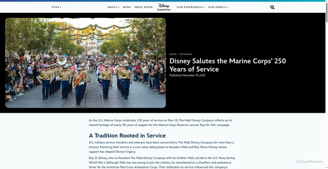 Security scan screenshot of https://disneyexperiences.com/marine-corps-250/