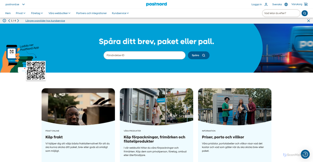 Security scan screenshot of https://www.postnord.se/