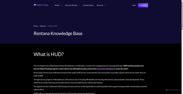 Security scan screenshot of https://www.rentana.io/glossary/what-is-hud-understanding-its-role-and-importance