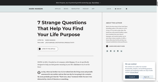 Security scan screenshot of https://markmanson.net/life-purpose