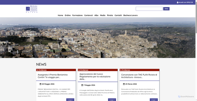 Security scan screenshot of https://www.architettimatera.it