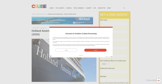 Security scan screenshot of https://cruise.blog/2023/07/holland-america-line-ships-age-newest-oldest