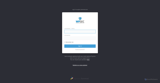 Security scan screenshot of https://wpsec.zammad.com/