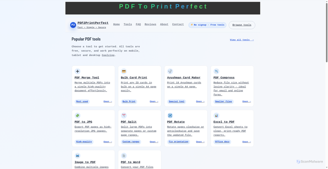 Security scan screenshot of https://pdf2printperfect.com