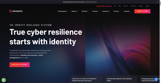 Security scan screenshot of https://semperis.com