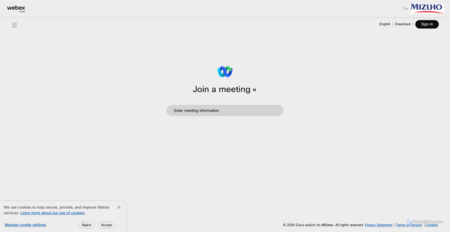 Security scan screenshot of https://mizuhogroup.webex.com