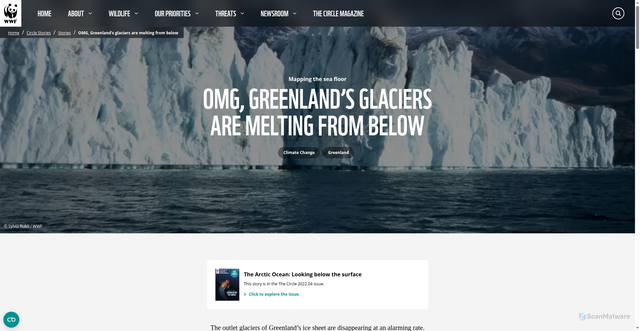 Security scan screenshot of https://www.arcticwwf.org/the-circle/stories/omg-greenlands-glaciers-are-melting-from-below/