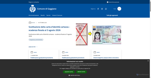 Security scan screenshot of https://www.comune.gaggiano.mi.it