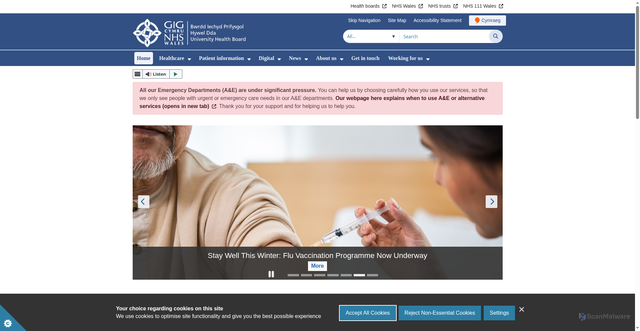 Security scan screenshot of https://hduhb.nhs.wales/