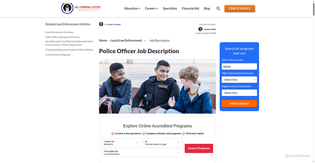 Security scan screenshot of https://www.allcriminaljusticeschools.com/law-enforcement/law-enforcement-careers/
