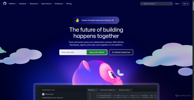 Security scan screenshot of https://github.com