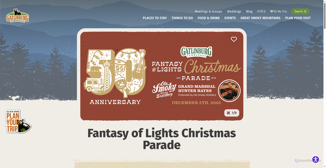 Security scan screenshot of https://www.gatlinburg.com/event/fantasy-of-lights-christmas-parade/36/