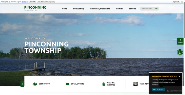 Security scan screenshot of https://pinconningtownship.gov/